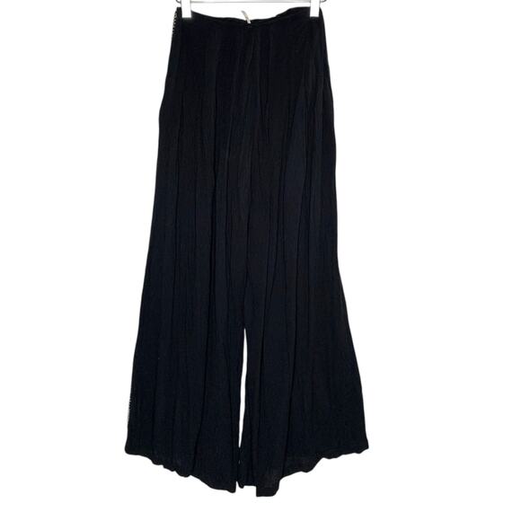 Free People 4 Womens Black Embroidered Detail Wide Leg Pants Gauzy Boho - Picture 3 of 11